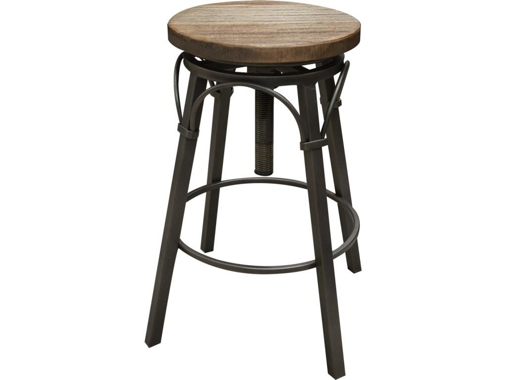 Wooden Round Seat Adjustable 24-30" Swivel Iron Base Stool