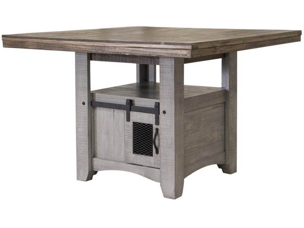 Pueblo Gray, 52" Square Counter Dining Table with Storage Pedestal Base