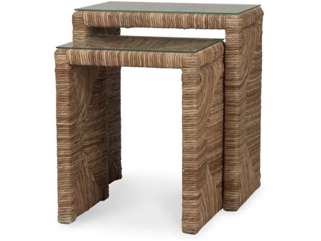 Tuscan Rush Nesting Table Set 2 w/ Tempered Glass