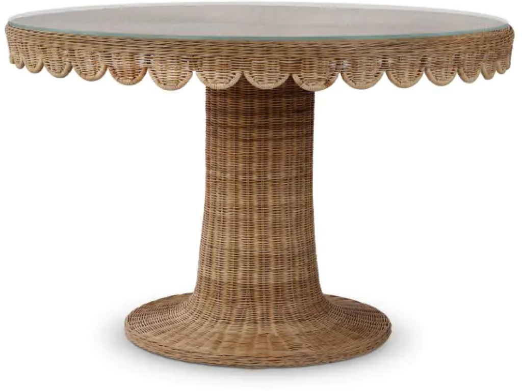 Scalloped Round Rattan Dining Table 48'' w/ Tempered Glass