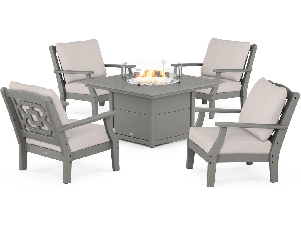 Chinoiserie 5-Piece Deep Seating Set With Fire Pit Table