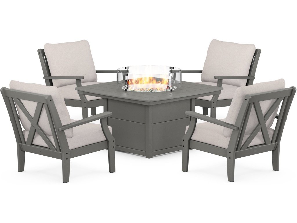 Braxton 5-Piece Deep Seating Conversation Set With Fire Pit Table