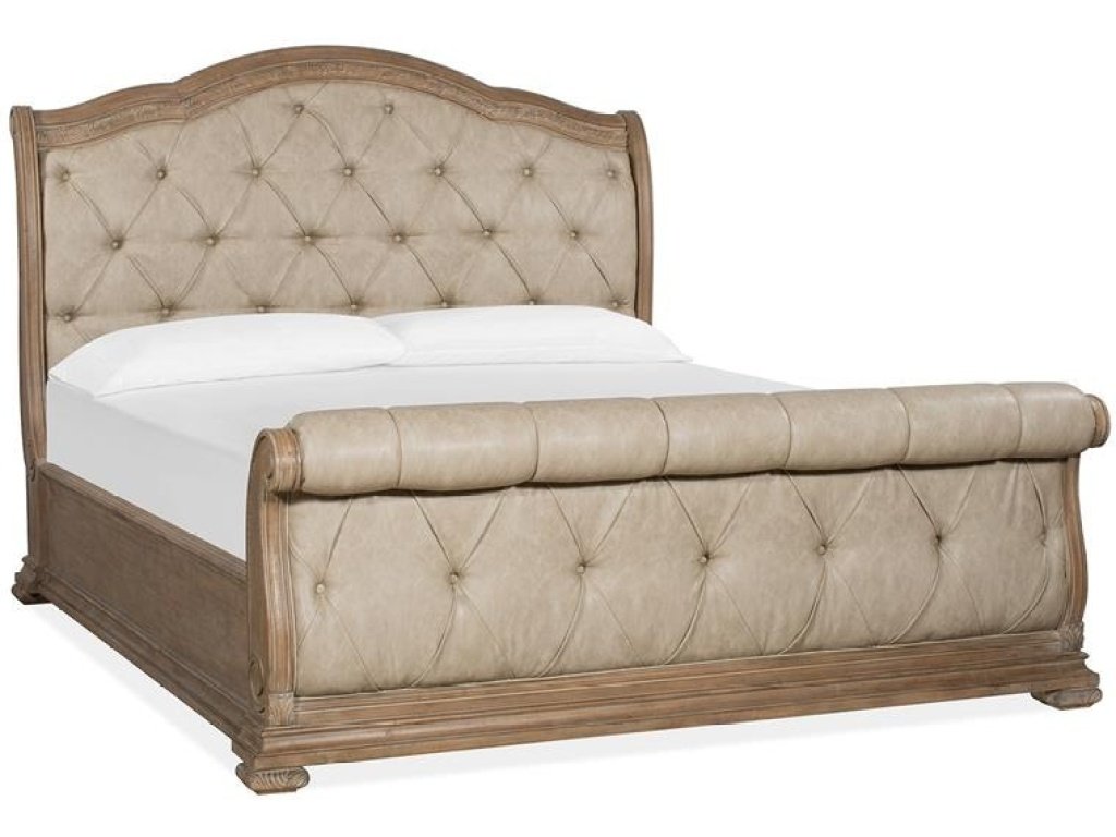 Wood Queen Sleigh Bed Upholstered Headboard SU