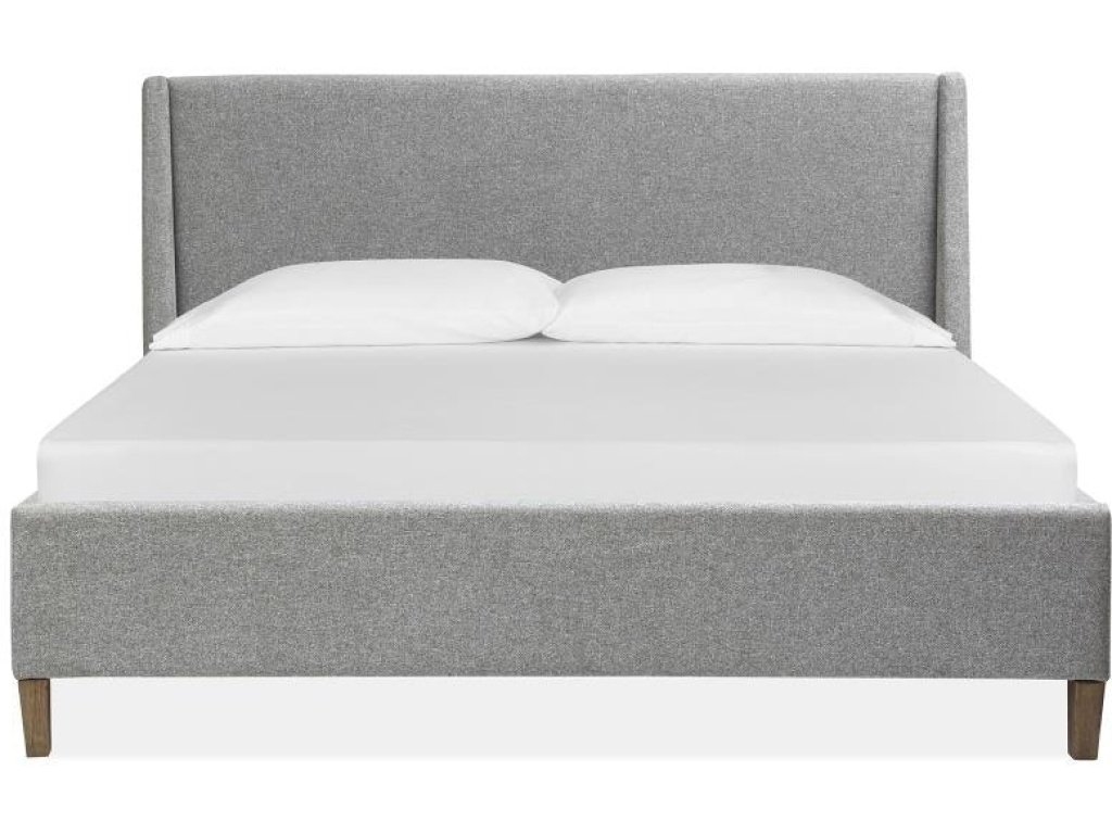 Wood Queen Island Bed Grey Upholstered Footboard KD