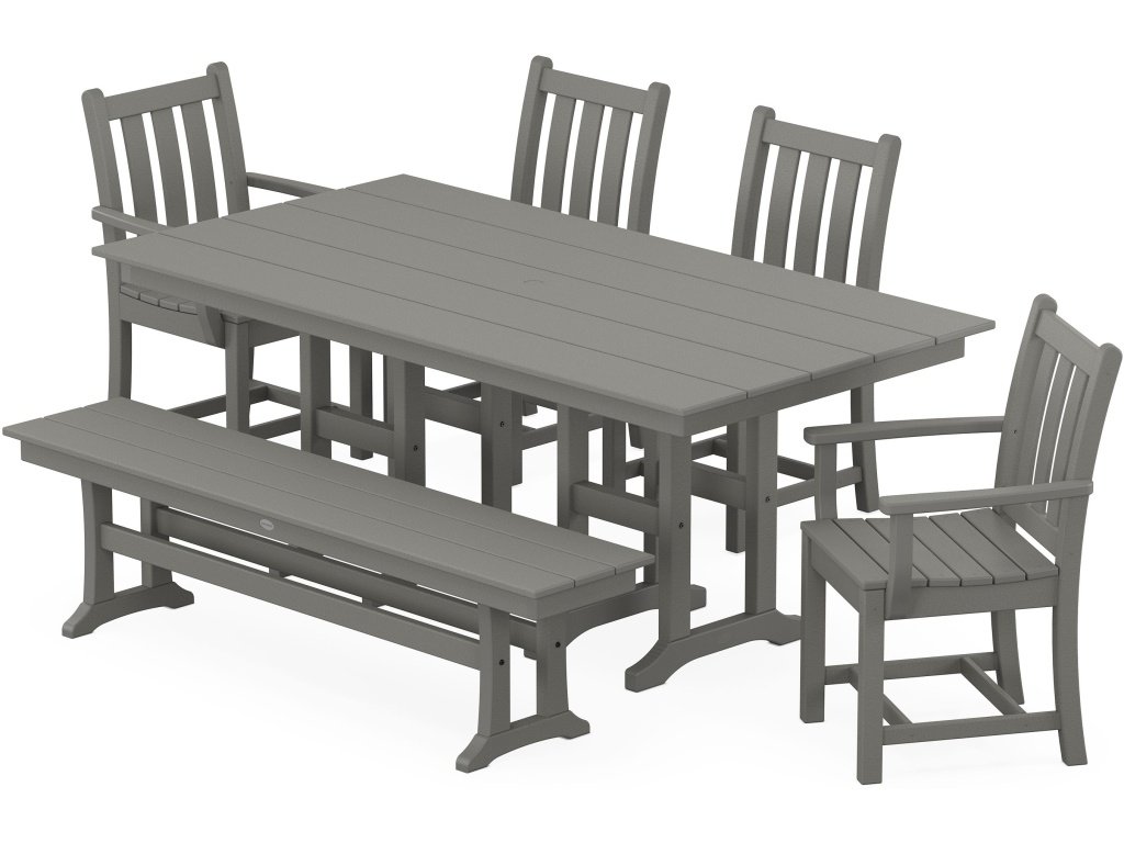 Traditional Garden 6-Piece Farmhouse Dining Set With Bench