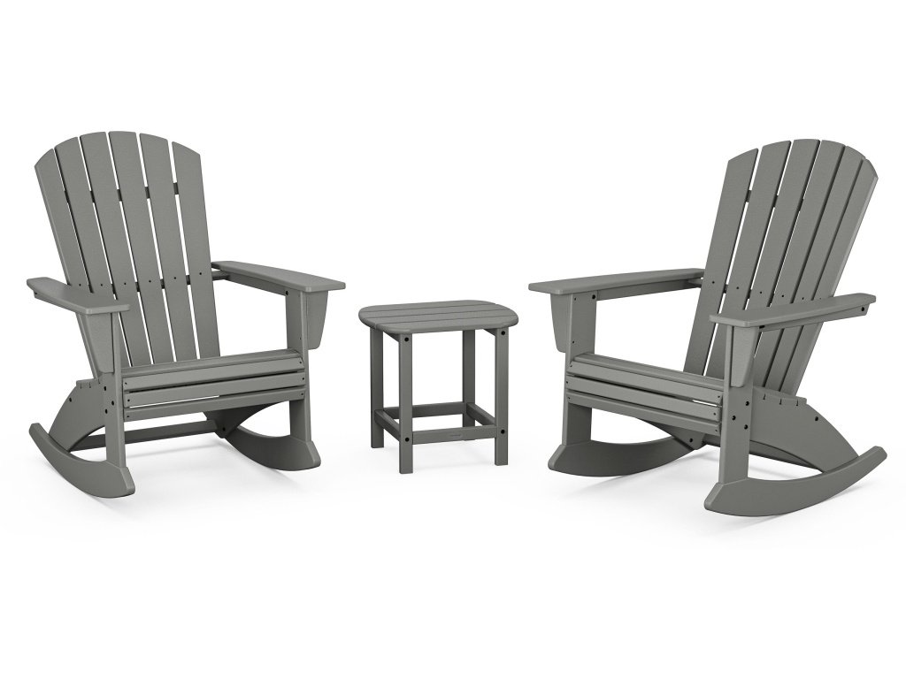 Nautical Curveback 3-Piece Adirondack Rocking Chair Set