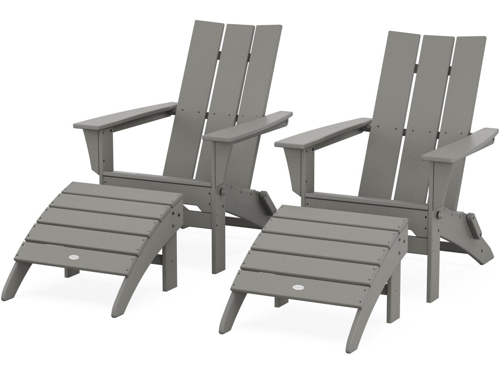 Modern Folding Adirondack Chair 4-Piece Set With Ottomans