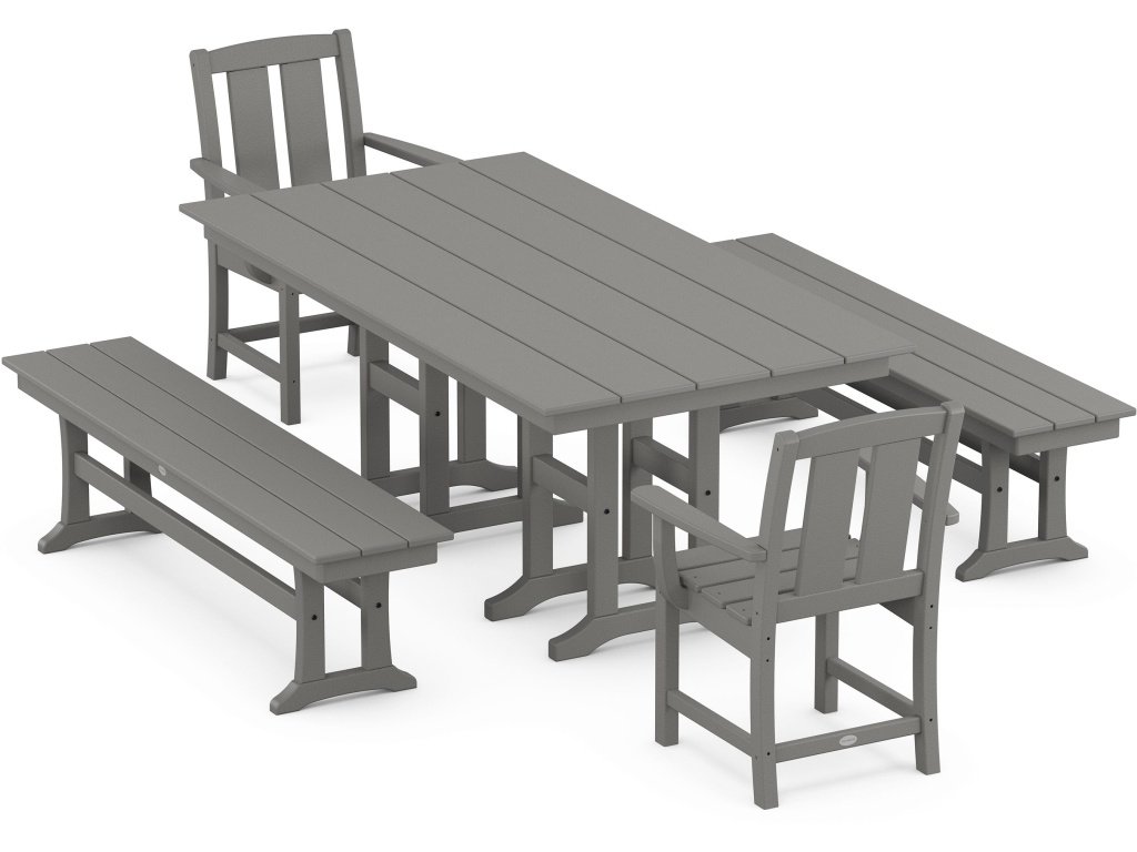 Mission 5-Piece Farmhouse Dining Set With Benches