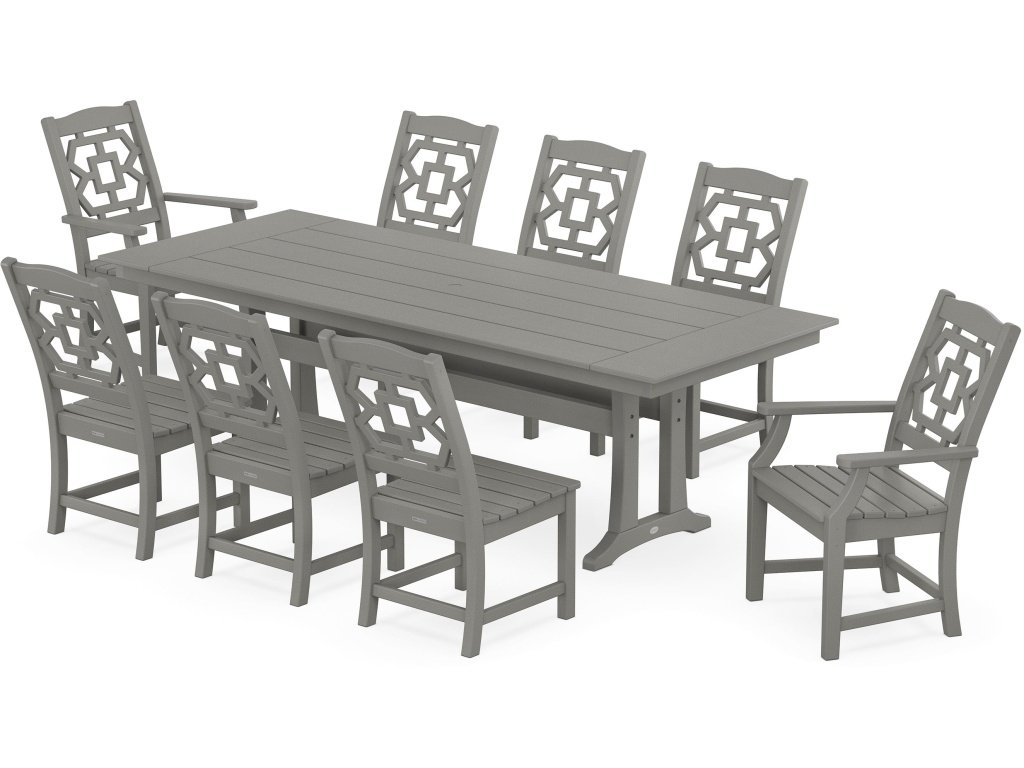 Chinoiserie 9-Piece Farmhouse Dining Set With Trestle Legs