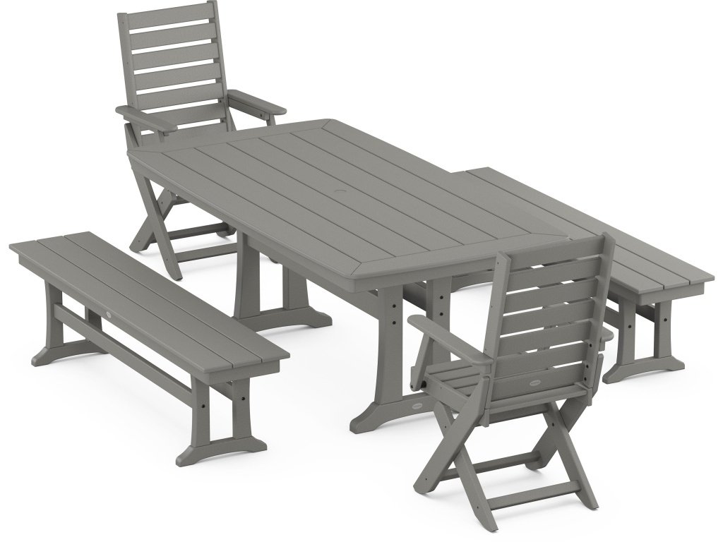 Captain Folding Chair 5-Piece Dining Set With Trestle Legs