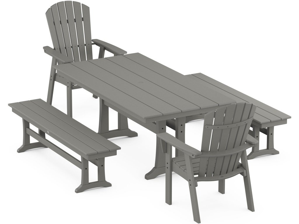 Nautical Adirondack 5-Piece Farmhouse Dining Set With Trestle Legs