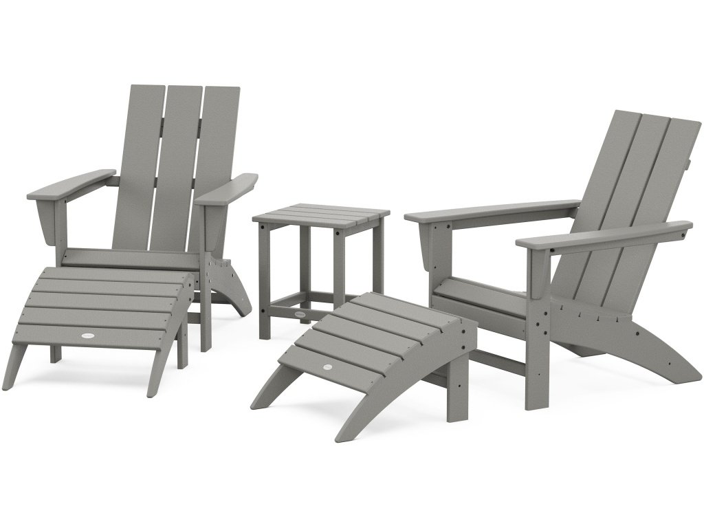 Modern Adirondack Chair 5-Piece Set With Ottomans And 18" Side Table